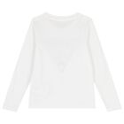 Boys White Logo Long Sleeve Top, 1, hi-res