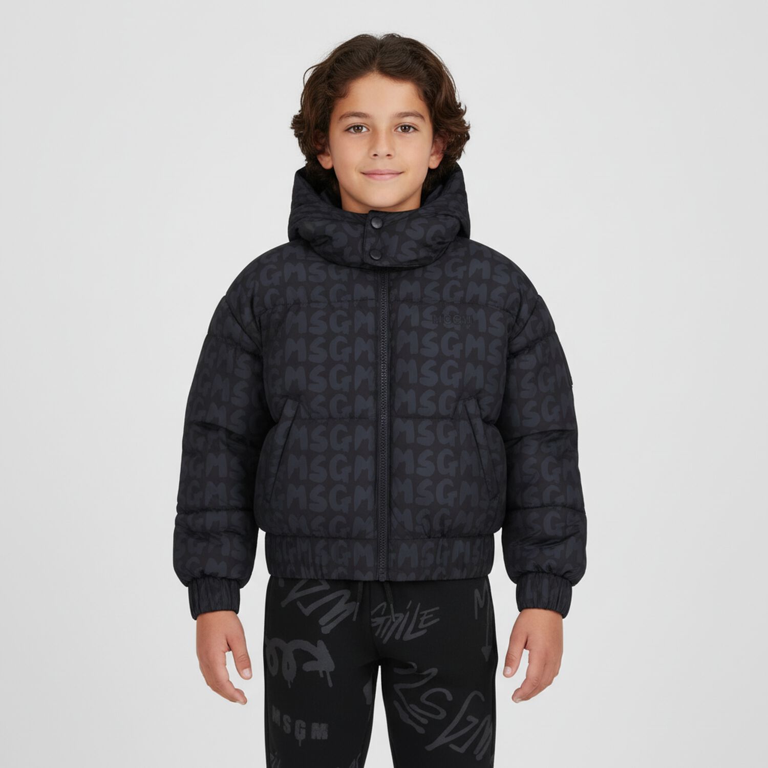 Black & Grey Logo Puffer Jacket, 1, hi-res image number null