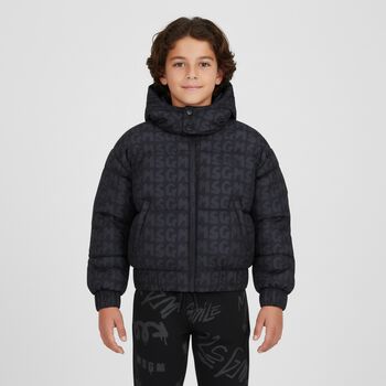 جاكت منفوخ بالشعار باللون الاسود و الرمادى 