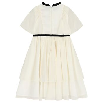 Girls Ivory & Black Flower Chiffon Dress