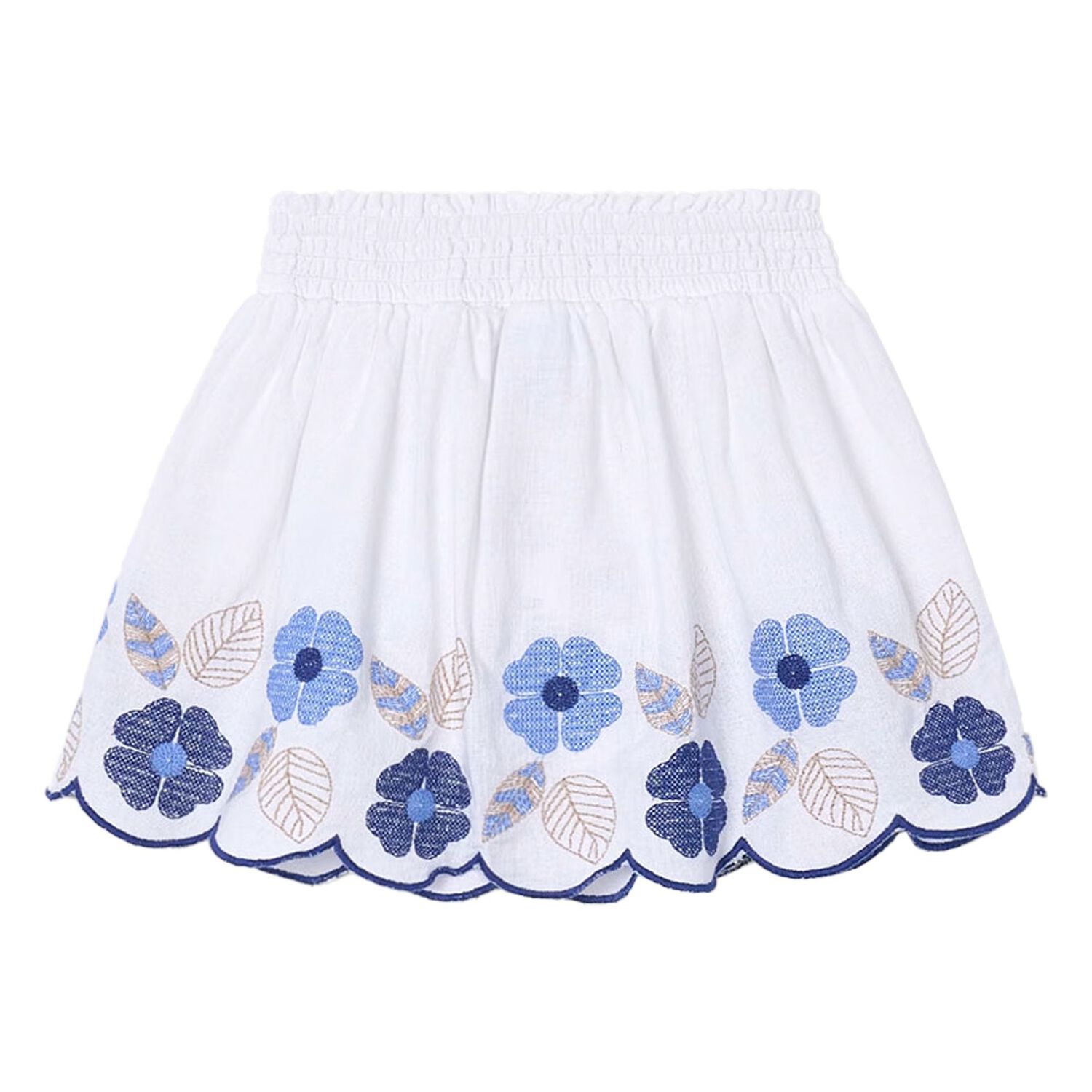 Girls White & Blue Embroidered Skirt, 1, hi-res image number null