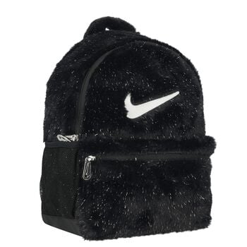 Girls Black Logo Faux Fur Backpack