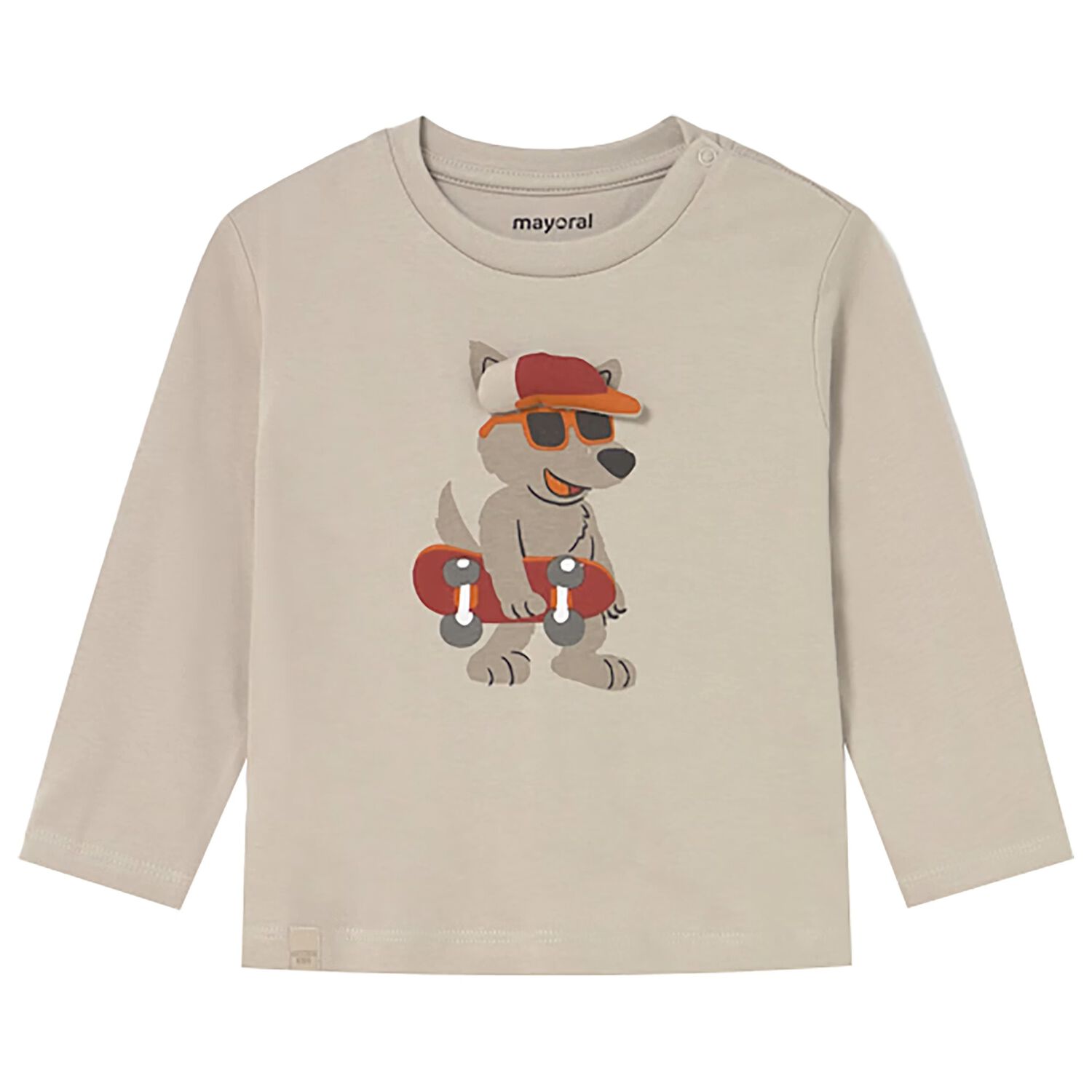 Younger Boys Beige Dog Long Sleeve Top, 2, hi-res