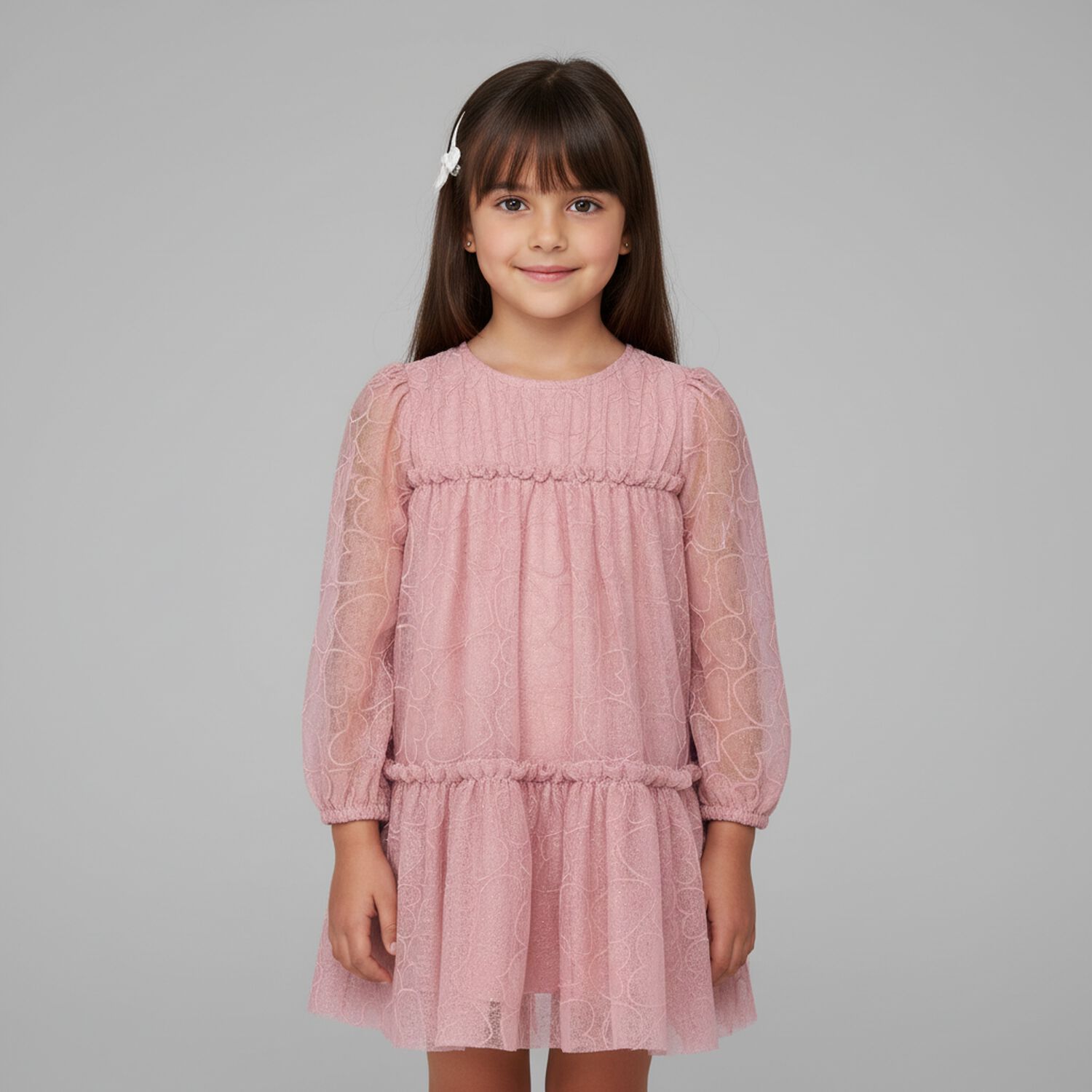 Girls Pink Heart Tulle Dress, 3, hi-res image number null