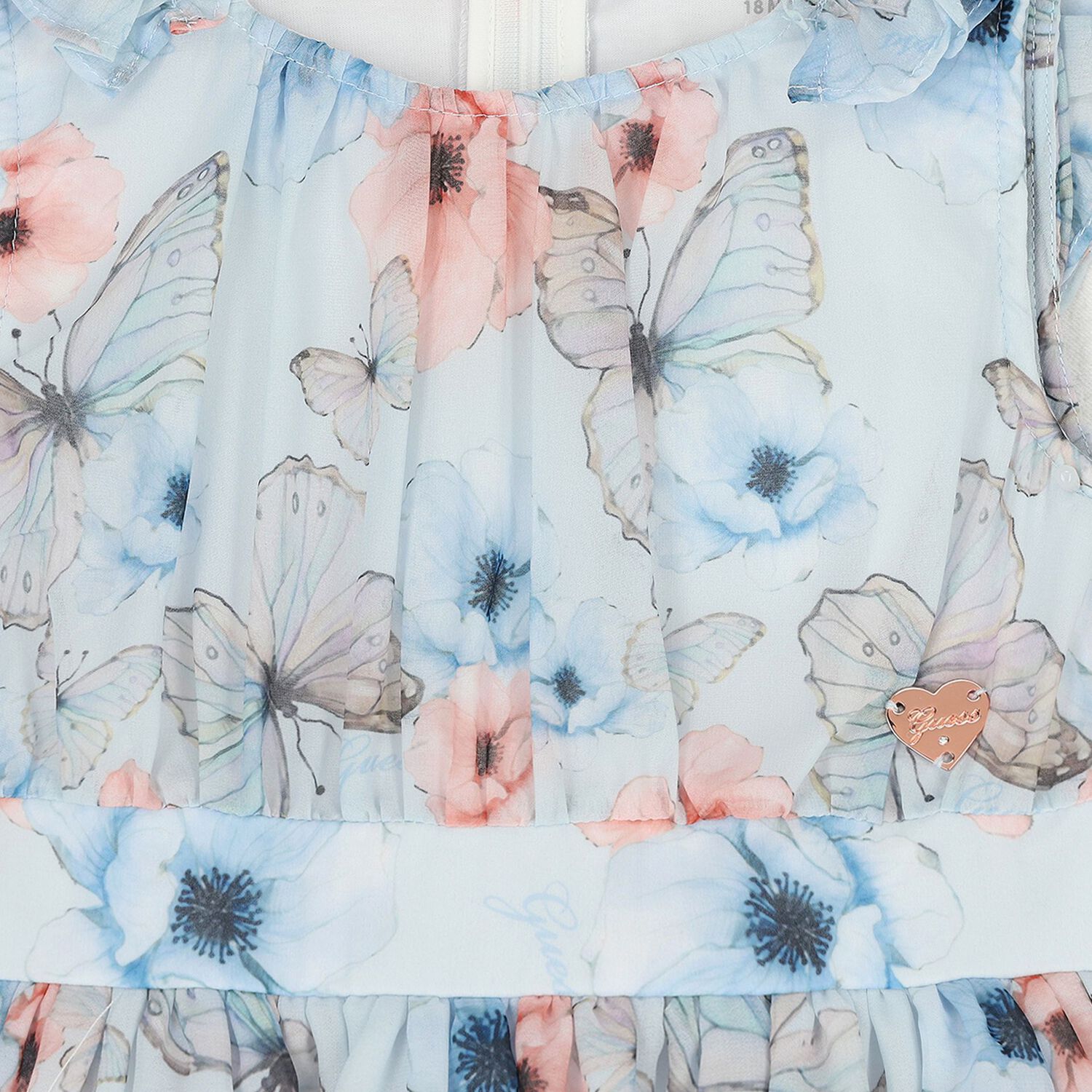 طقم فستان مزين بالزهور والفراشات  باللون الازرق للبنات , 1, hi-res