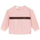 Baby Girls Pink Web Striped Sweatshirt, 2, hi-res