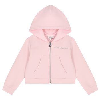 Girls Pink Logo Hooded Zip Up Top