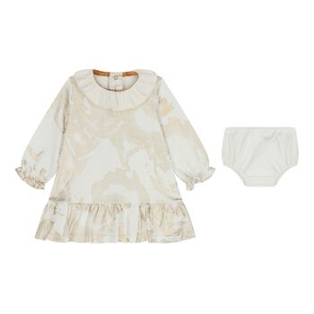 Baby Girls White & Gold Geo Map Dress Set