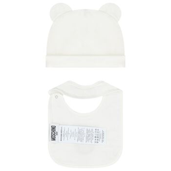 Ivory Teddy Bear Logo Hat & Bib Baby Gift Set