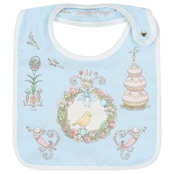 Blue & White Spring Bunny Baby Satin Bib