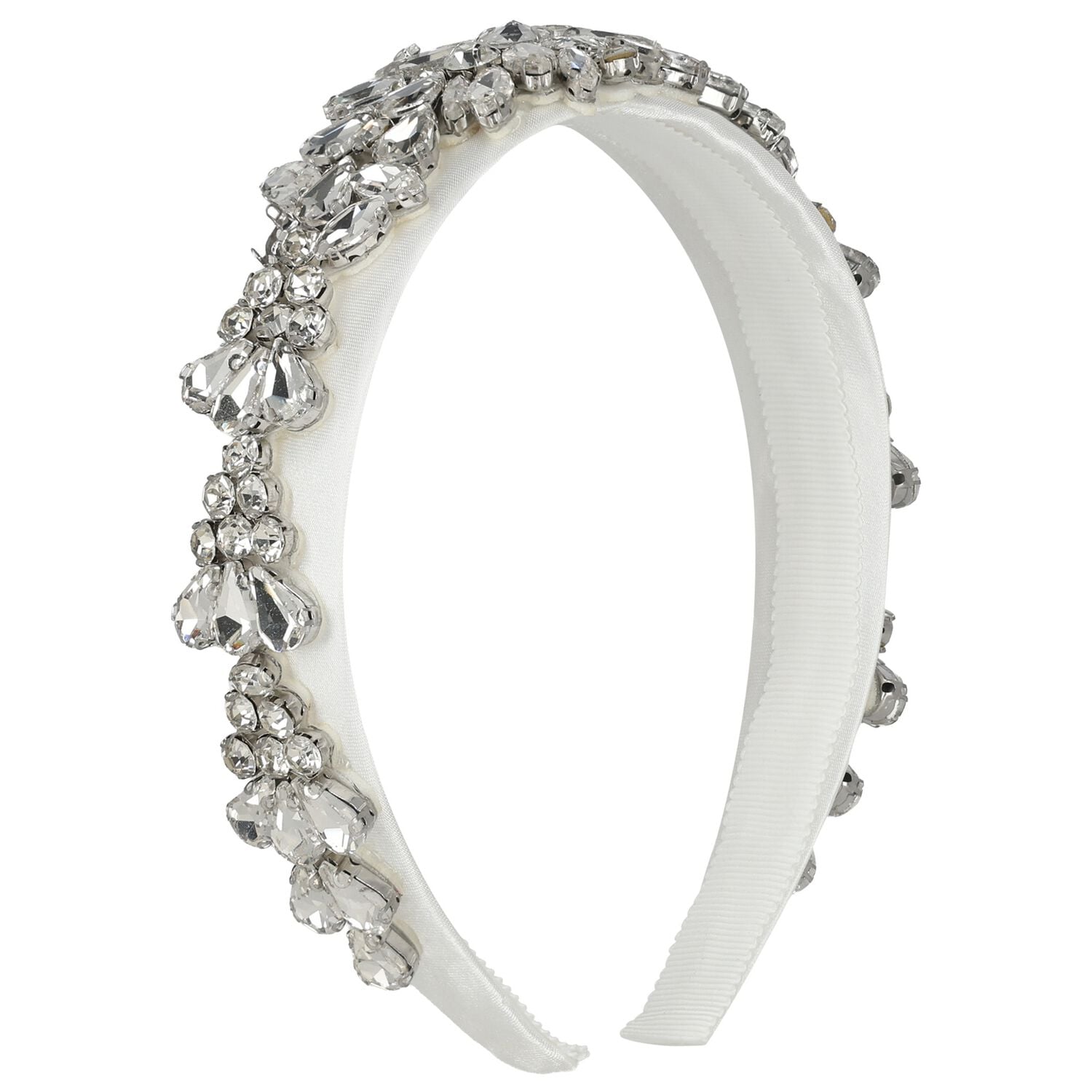 Girls White Crystal Embellished Headband, 1, hi-res