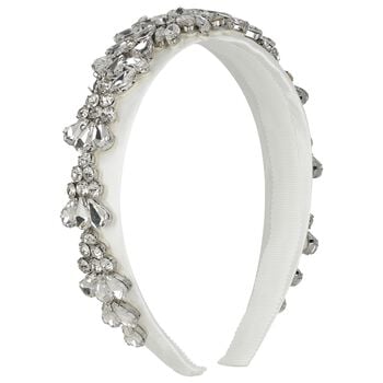 Girls White Crystal Embellished Headband