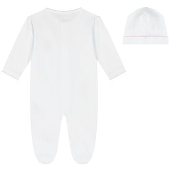 Baby Girls White & Pink Teddy Bear Babygrow Gift Set
