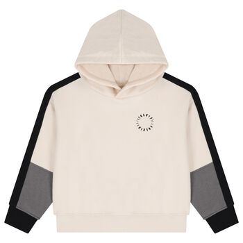 Boys Beige Logo Hooded Top