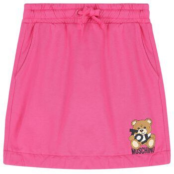 Girls Pink Teddy Bear Logo Skirt