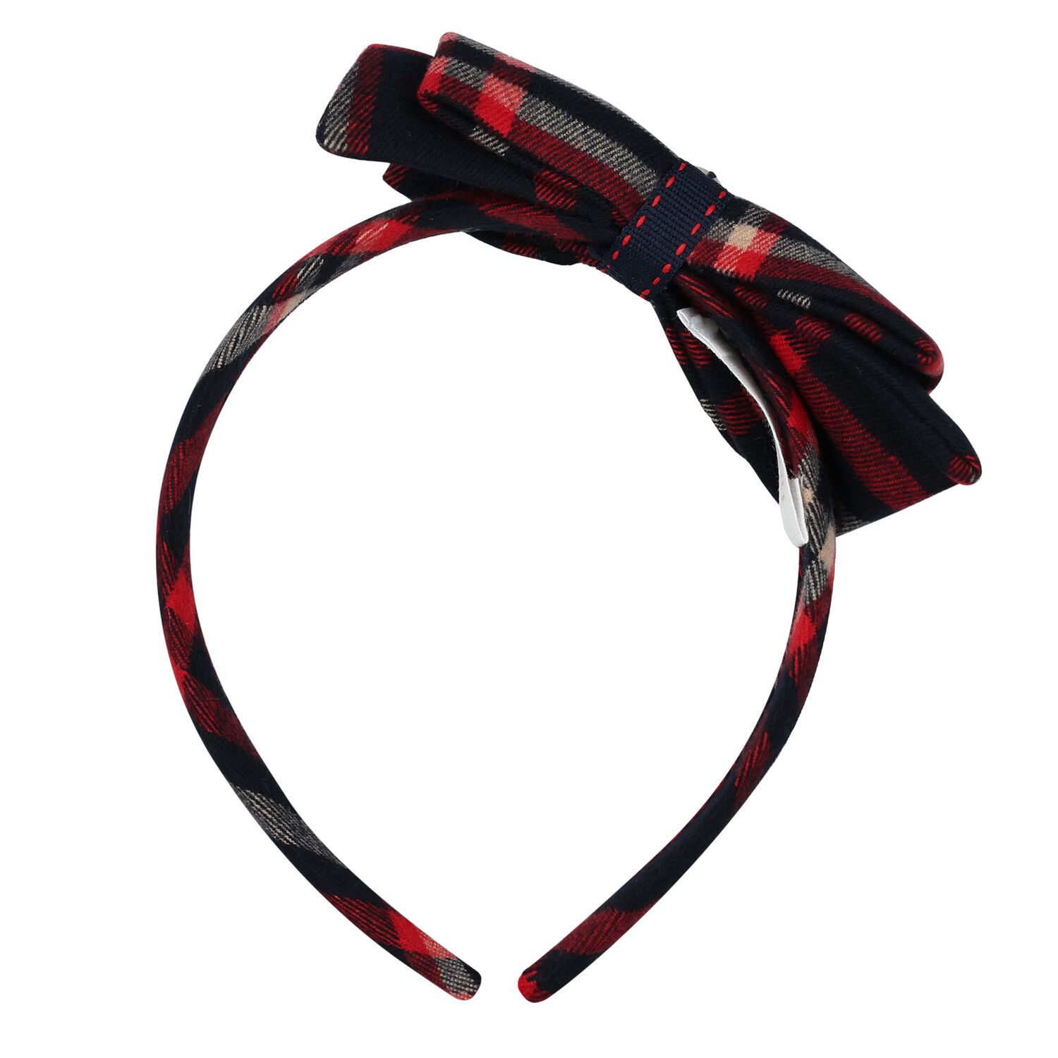 Girls Navy Blue & Red Tartan Headband, 1, hi-res