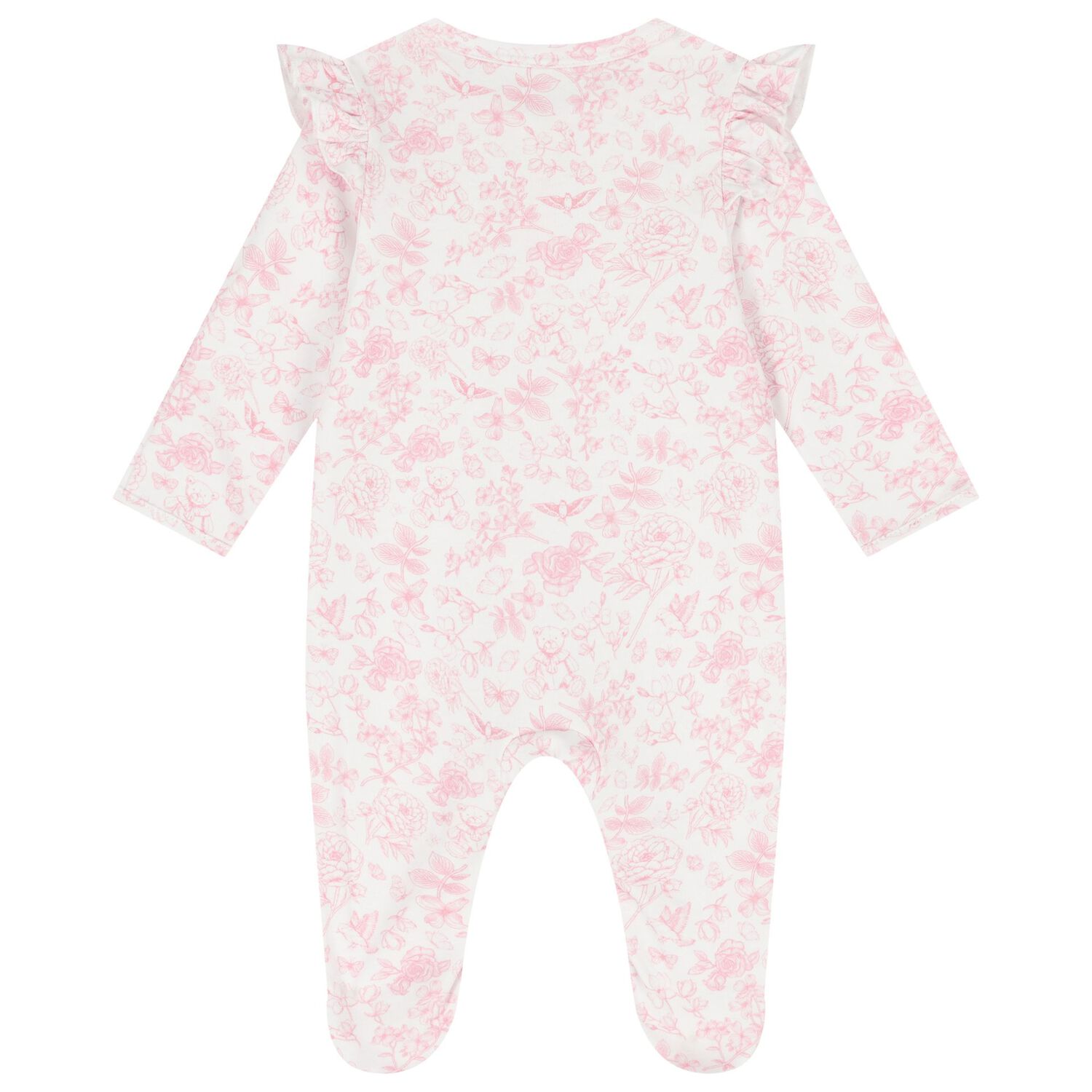 Baby Girls White & Pink Floral Babygrow, 1, hi-res