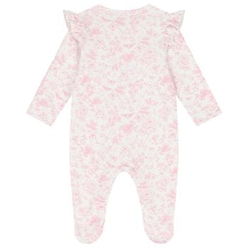 Baby Girls White & Pink Floral Babygrow