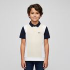 Boys Ivory, White & Navy Blue Polo Shirt, 1, hi-res