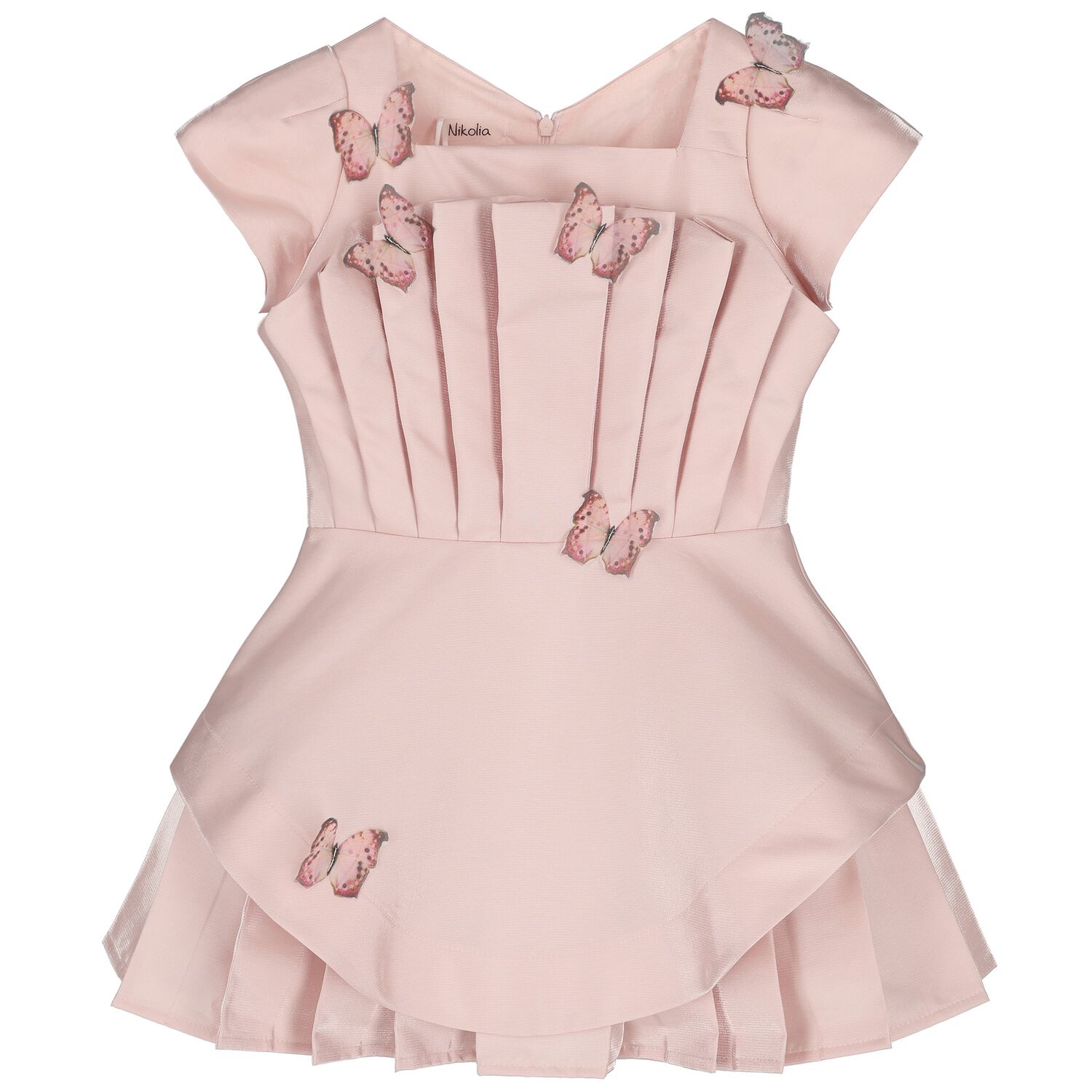 Girls Pink Pleated Butterfly Dress, 1, hi-res