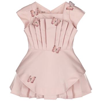 Girls Pink Pleated Butterfly Dress