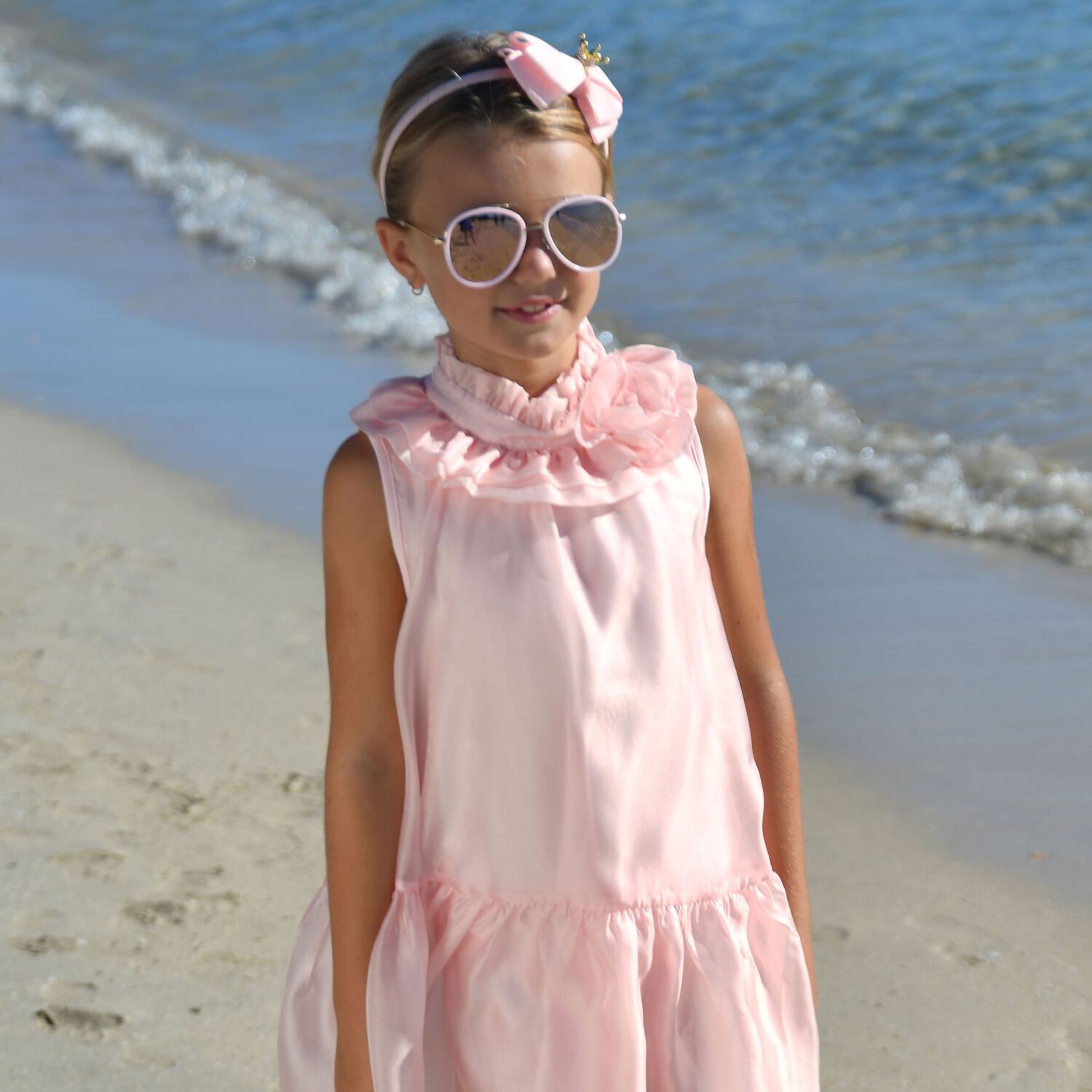 Girls Pink Organza Dress, 1, hi-res