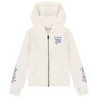 Girls Ivory Logo Hooded Zip Up Top, 1, hi-res