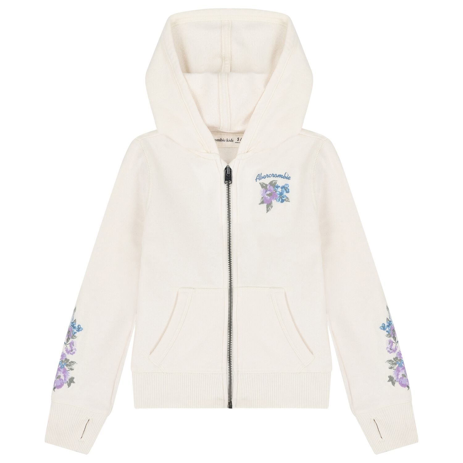 Girls Ivory Logo Hooded Zip Up Top, 1, hi-res