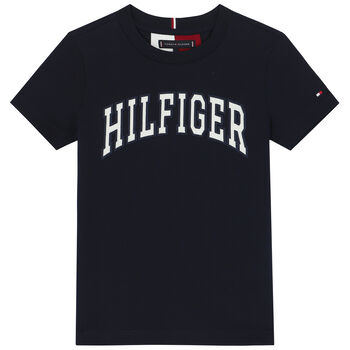 Boys Navy Logo Cotton T-Shirt