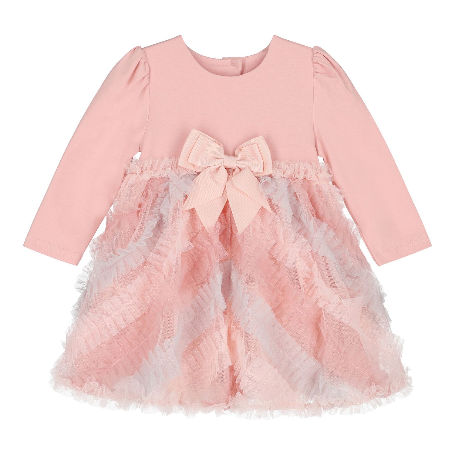 Baby Girls Pink Bow Tulle Dress, 1, hi-res