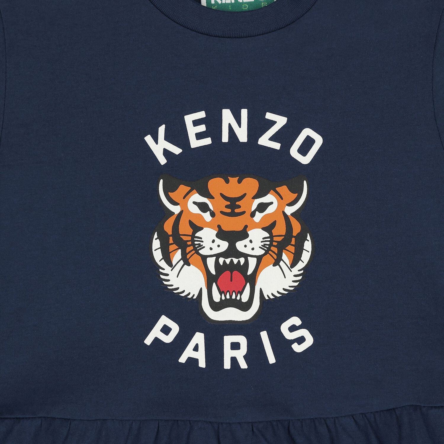 Younger Girls Navy Blue Tiger Logo Dress, 1, hi-res