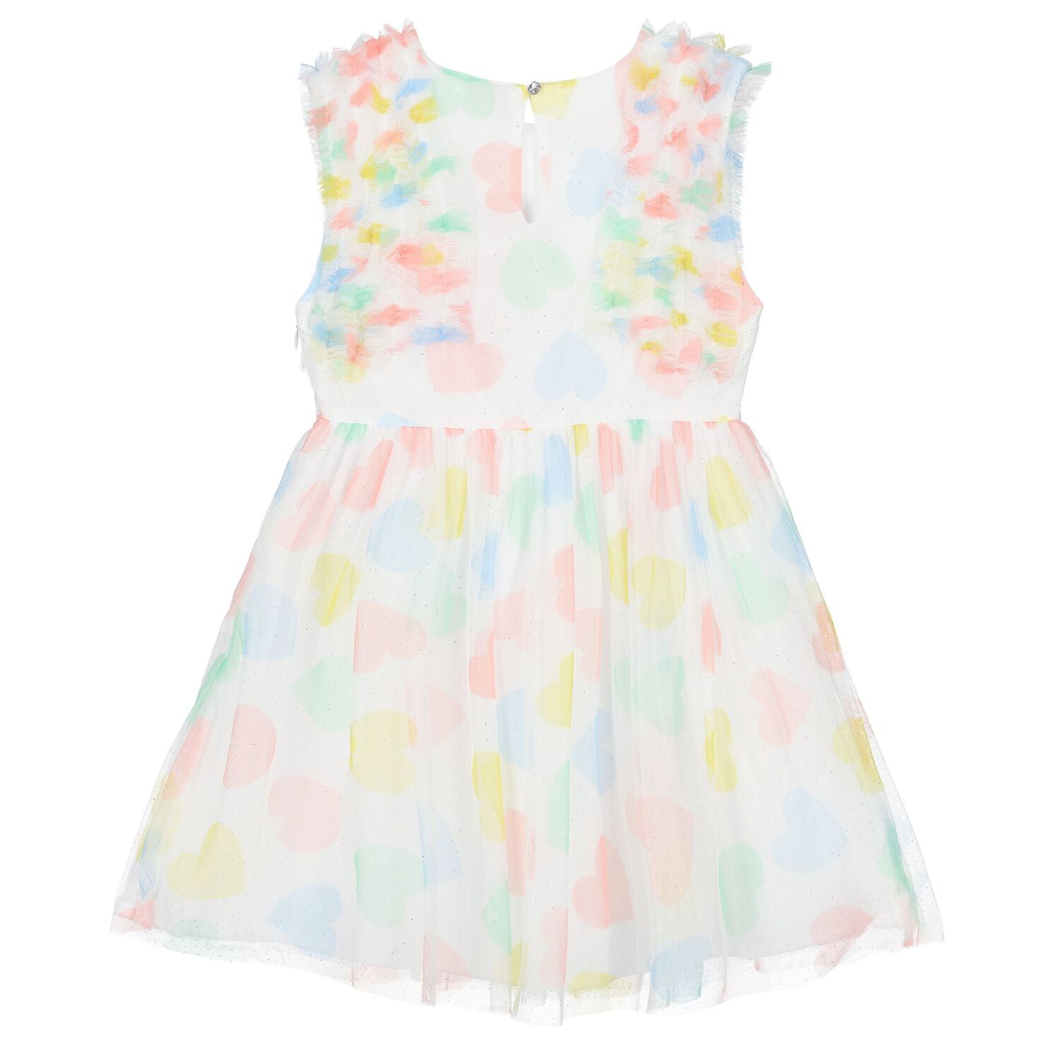 Girls White Tulle Heart Print Dress, 1, hi-res image number null