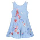Girls Blue Cotton Dress, 1, hi-res