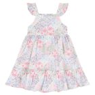 Girls Pink Floral Shirred Dress, 1, hi-res