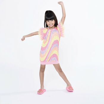 Girls Pink Logo Glitter Sliders