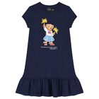Girls Navy Blue Polo Bear Dress, 1, hi-res