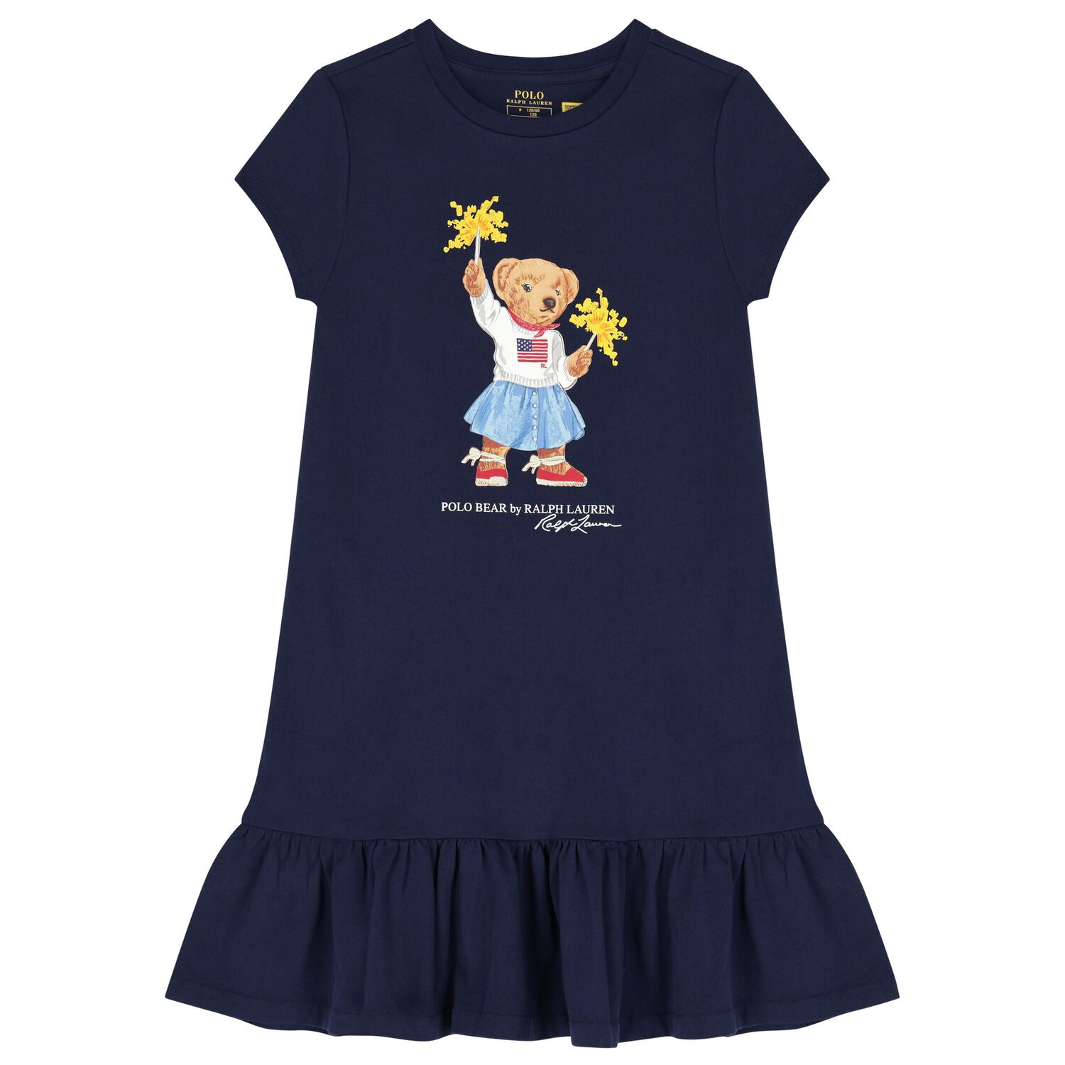 Girls Navy Blue Polo Bear Dress, 1, hi-res