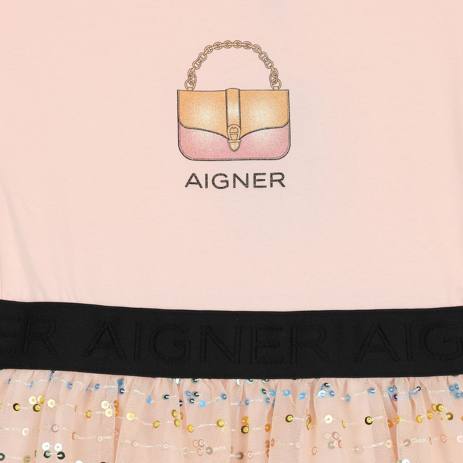 فستان بنات مزين بالترتر بالشعار باللون الوردي , 3, hi-res image number null