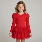 Girls Red Bow Long Sleeve Top, 2, hi-res