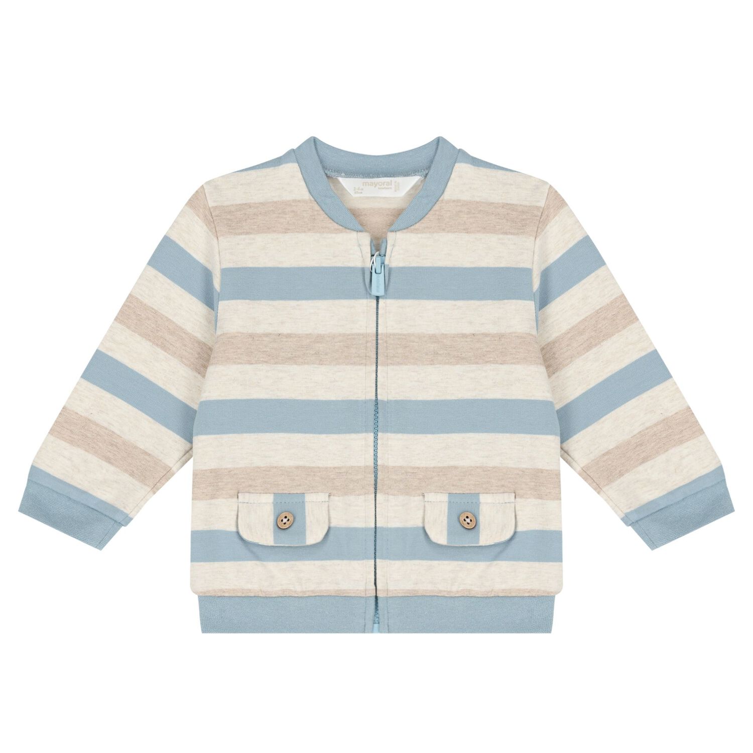 Baby Boys Beige, White & Blue Tracksuit (3 Piece), 1, hi-res