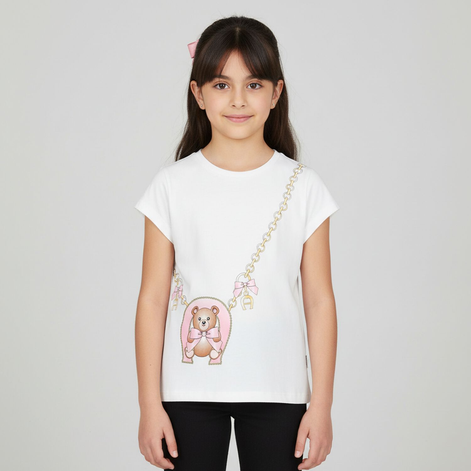 Girls White Cotton Logo T-Shirt, 2, hi-res image number null