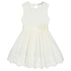 فستان بنات بنقشة أزهار ودانتيل باللون العاجي, 1, hi-res