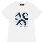 Boys White & Navy Blue Logo Pyjamas, 1, hi-res