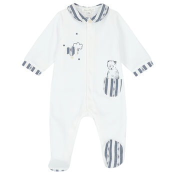 White & Navy Blue Bear Babygrow