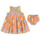 Younger Girls Orange Shell Pleated Dress Set, 1, hi-res