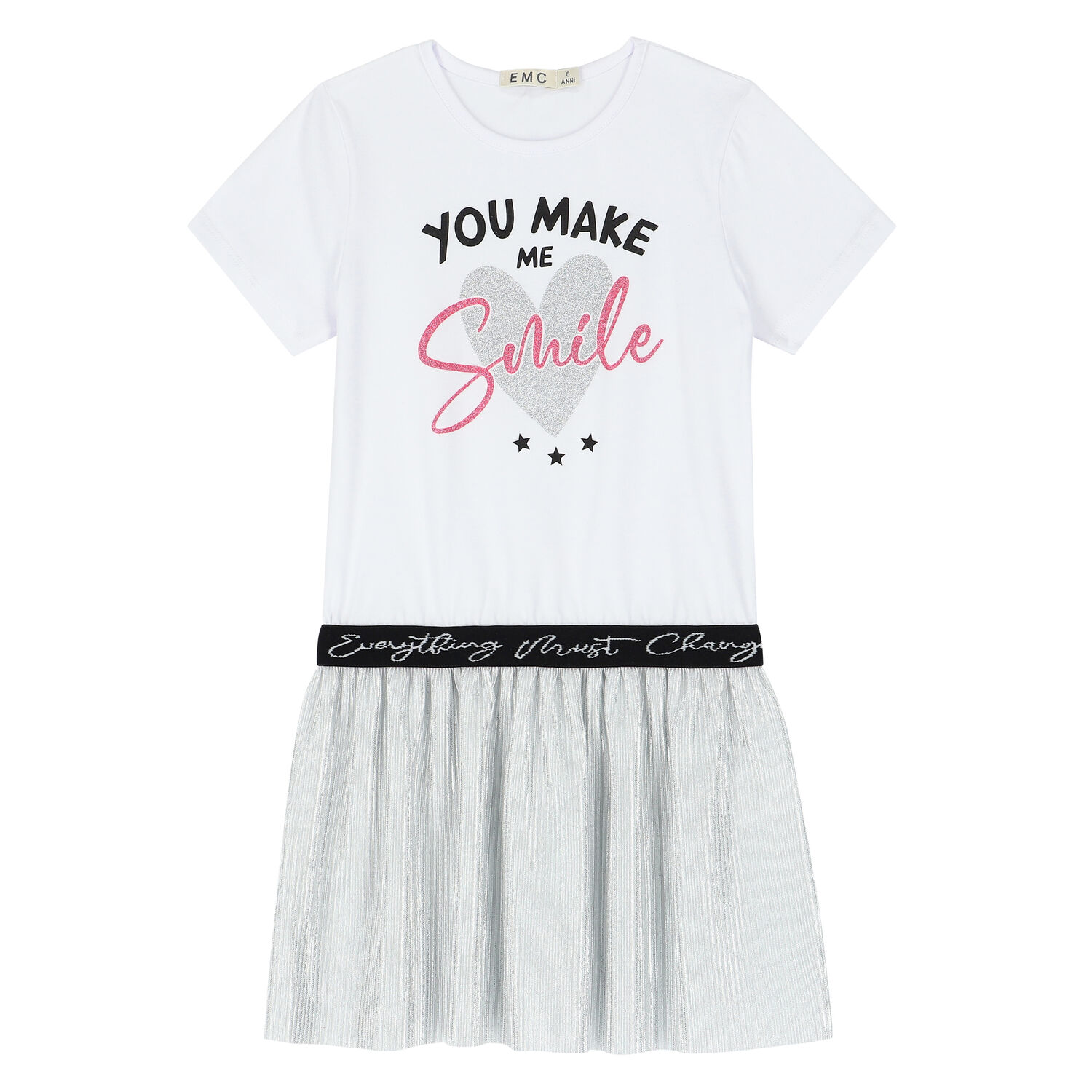 Girls White & Silver Heart Dress, 1, hi-res image number null