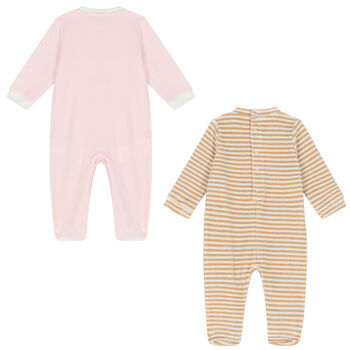 Baby Girls Pink, Beige & Ivory Bunny Babygrow ( 2-Pack )