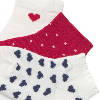 Younger Girls White & Red Socks ( 3 Pack ) 