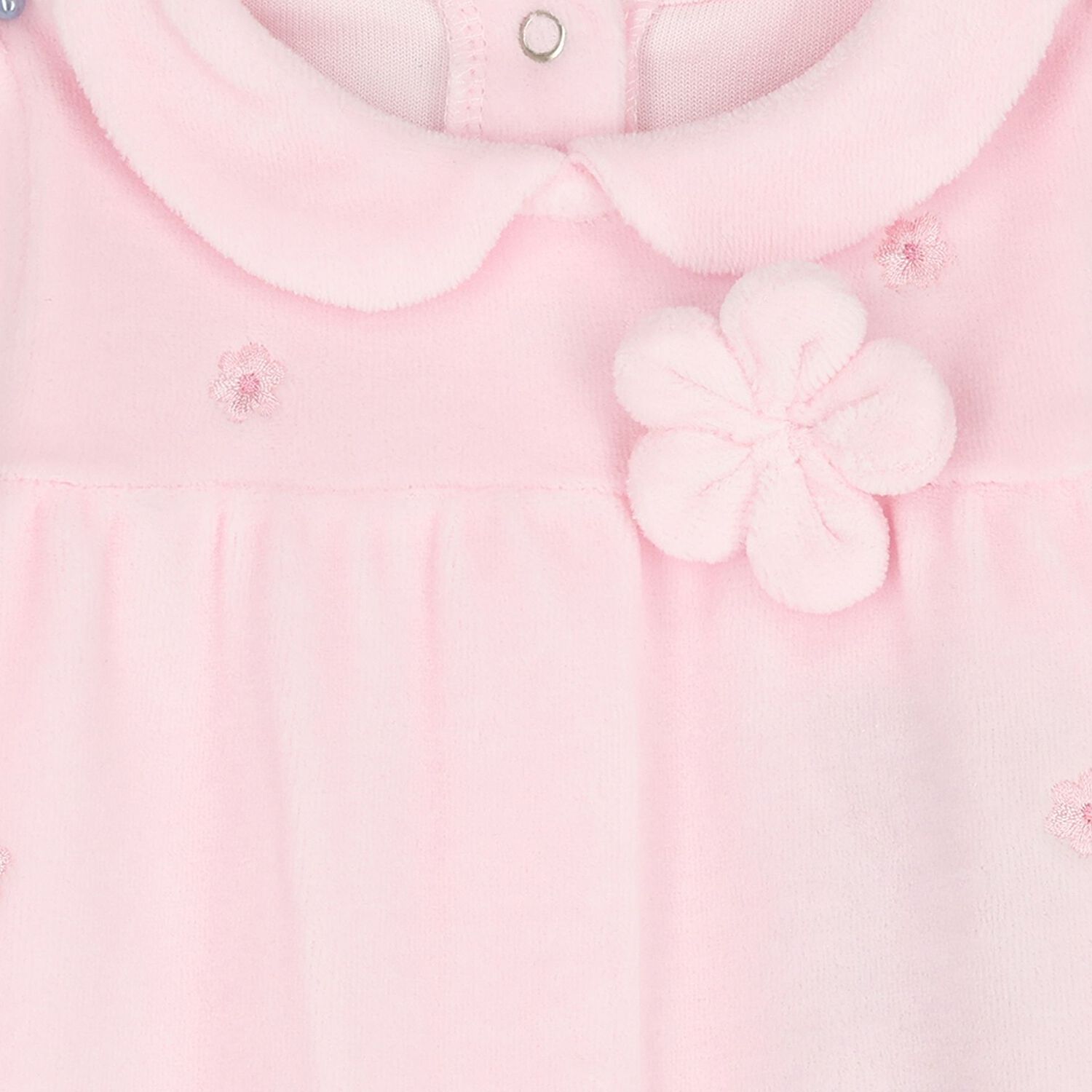 Baby Girls Pink Flower Velour Babygrow, 1, hi-res