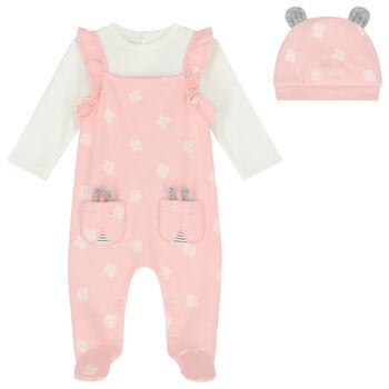 Girls Pink Babygrow & Hat Set